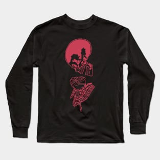 Skull and Rose Ink Art Tattoo Retro Red Long Sleeve T-Shirt